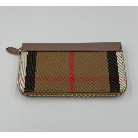 Burberry Large Check Zip Around Leather Canvas Wallet Grey Mink 8084517 - Picture 3 of 8